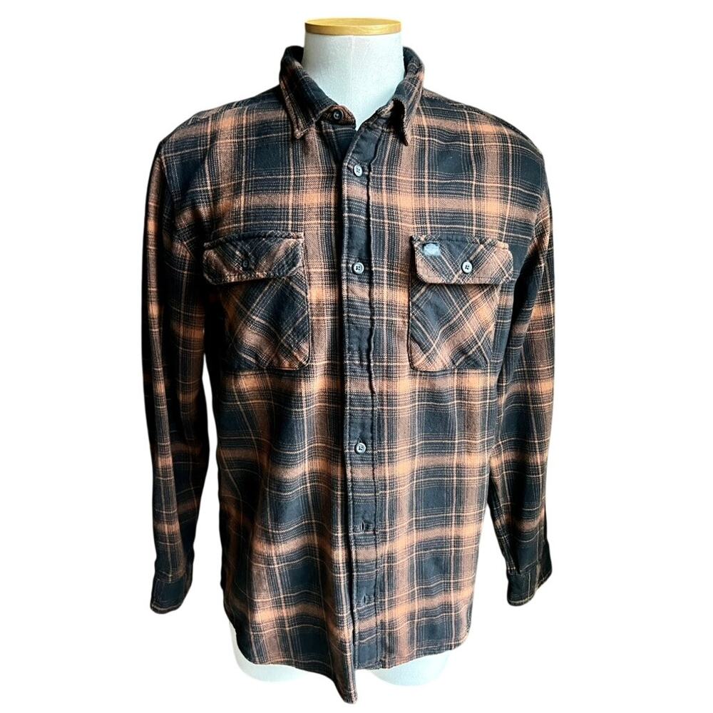 Harley-Davidson black, orange plaid flannel biker shirt size XL